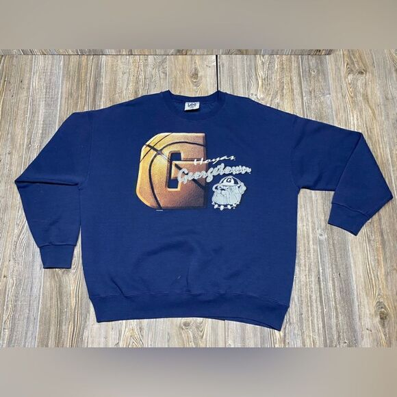 VINTAGE GEORGETOWN HOYAS BIG MASCOT PRINT CREWNECK SWEATSHIRT 2XL LEE SPORT - Picture 1 of 10